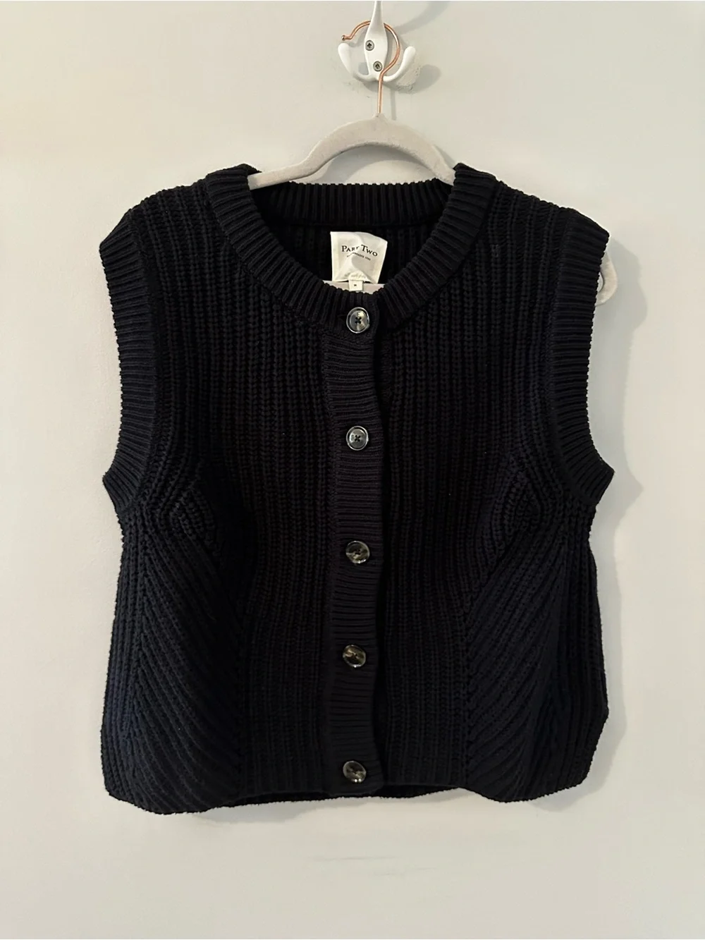 Part Two Ribbed Button-Front Knit Vest in Navy - Picture 2 of 4